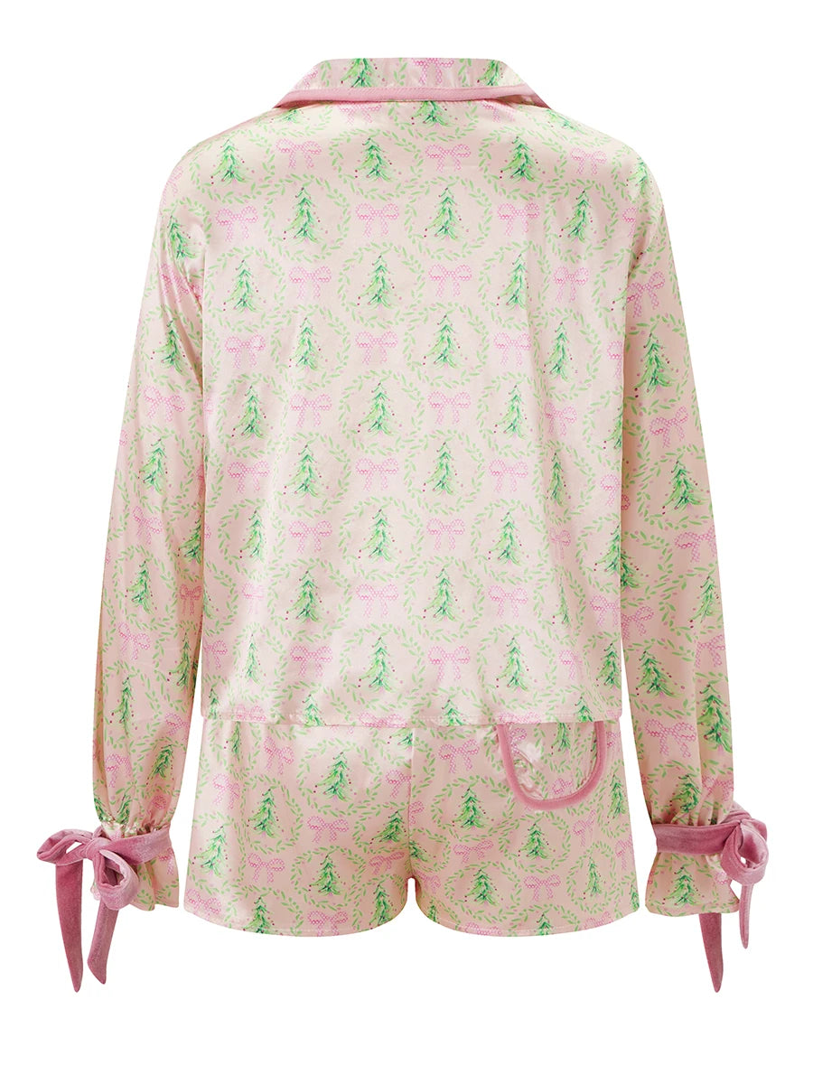 Two Piece Satin Christmas Pajamas