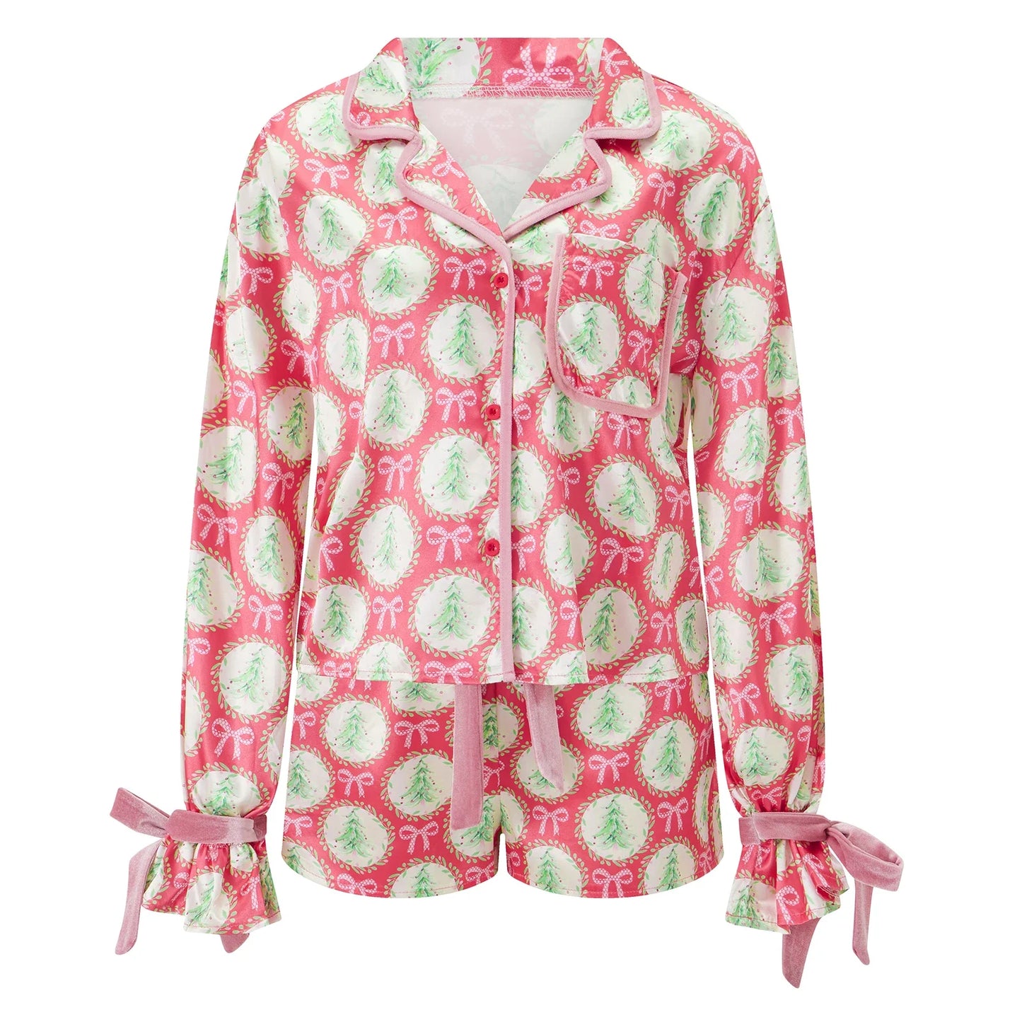 Two Piece Satin Christmas Pajamas