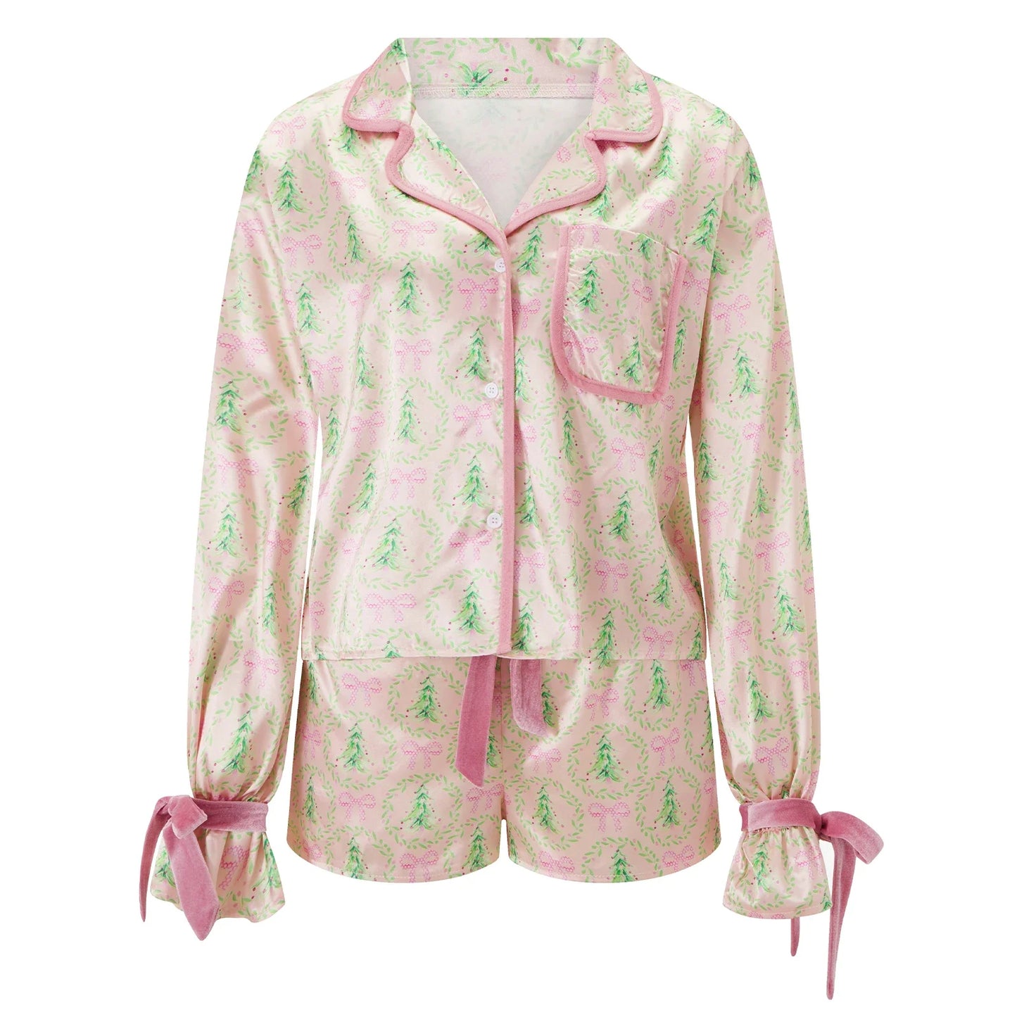 Two Piece Satin Christmas Pajamas