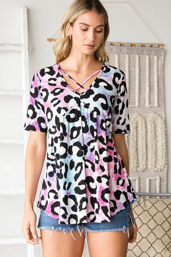Animal Print Babydoll Top