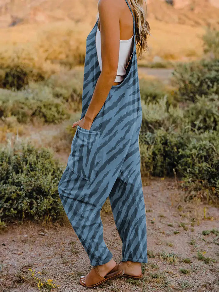 Animal Print V-Neck Sleeveless Jumpsuit