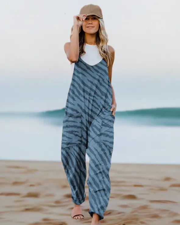Animal Print V-Neck Sleeveless Jumpsuit