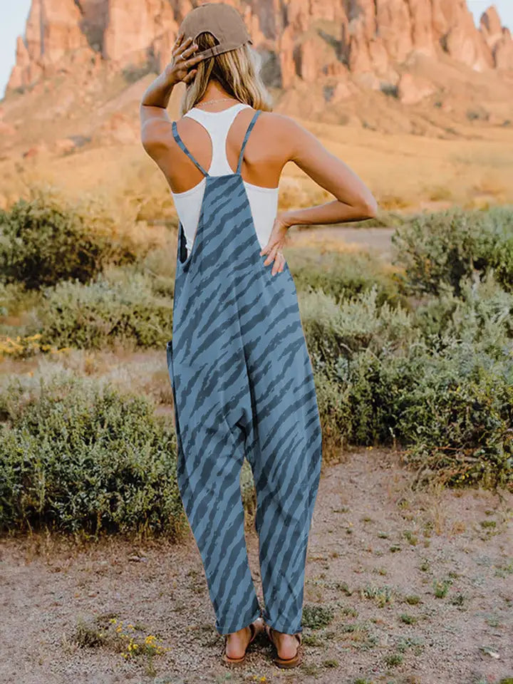 Animal Print V-Neck Sleeveless Jumpsuit