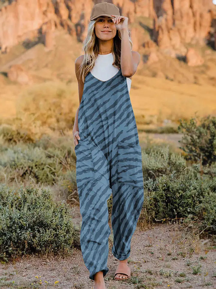 Animal Print V-Neck Sleeveless Jumpsuit
