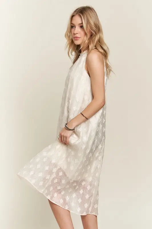 Applique Pearl Grecian Neck Midi Dress