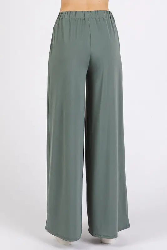 Army Green Stretch Wide Leg Pants