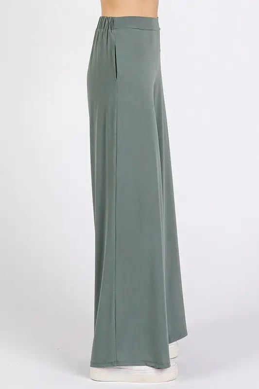 Army Green Stretch Wide Leg Pants