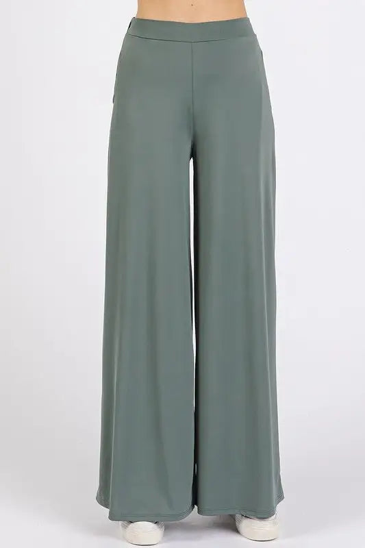 Army Green Stretch Wide Leg Pants
