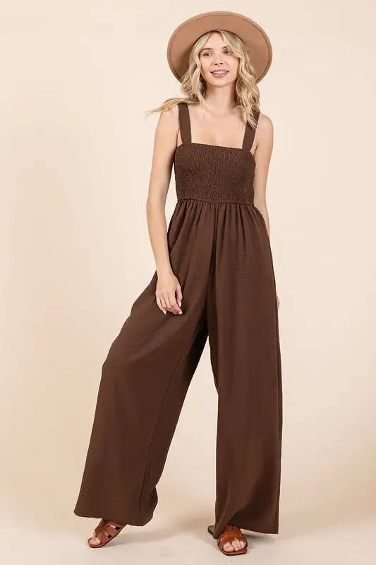 Ash Brown Wide Strap Wide Leg Overalls