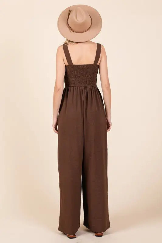 Ash Brown Wide Strap Wide Leg Overalls