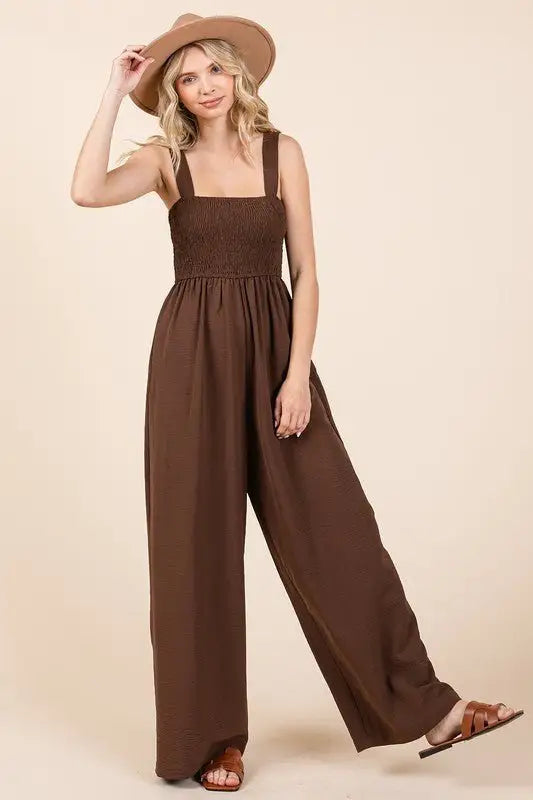 Ash Brown Wide Strap Wide Leg Overalls