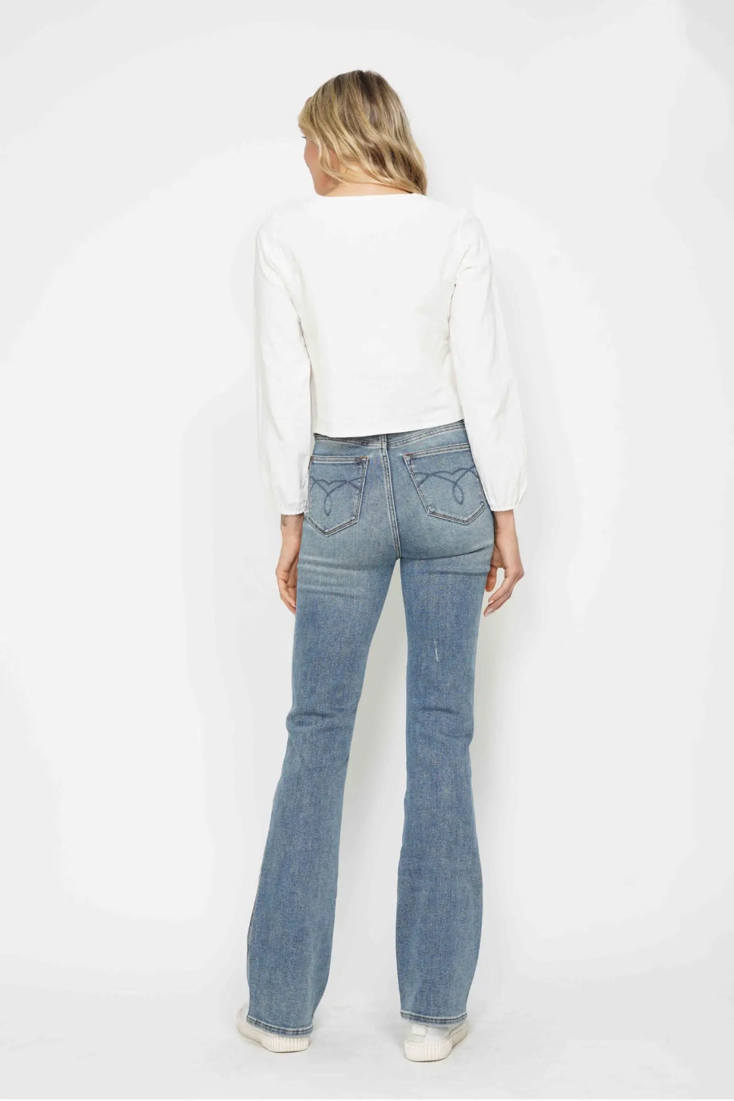 Back Embroidered Pocketed Bootcut Jeans