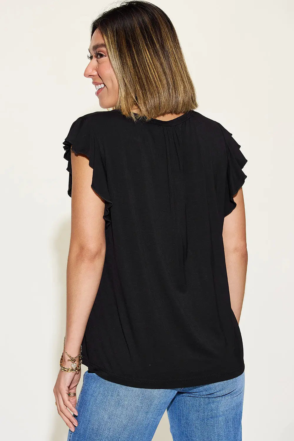 Bamboo Ruffled Short Sleeve T-Shirt - Eclectage