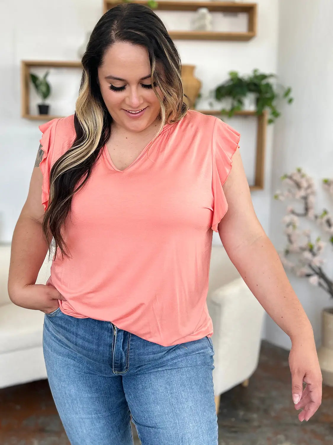 Bamboo Ruffled Short Sleeve T-Shirt - Eclectage