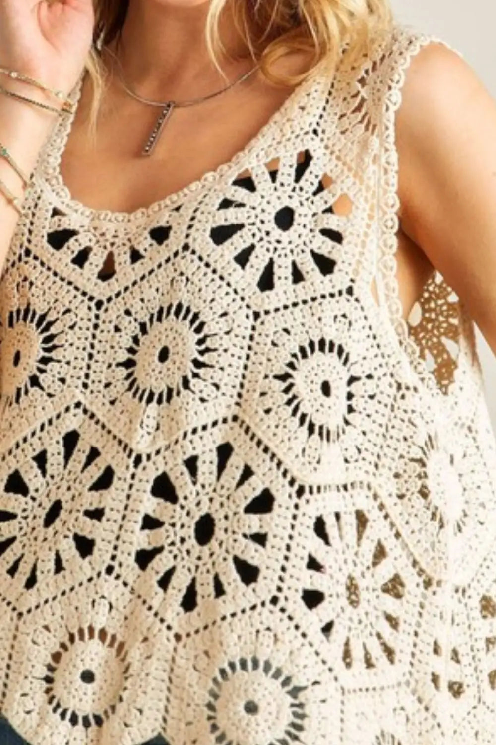 Beige Crochet Wide Strap Tank - Eclectage