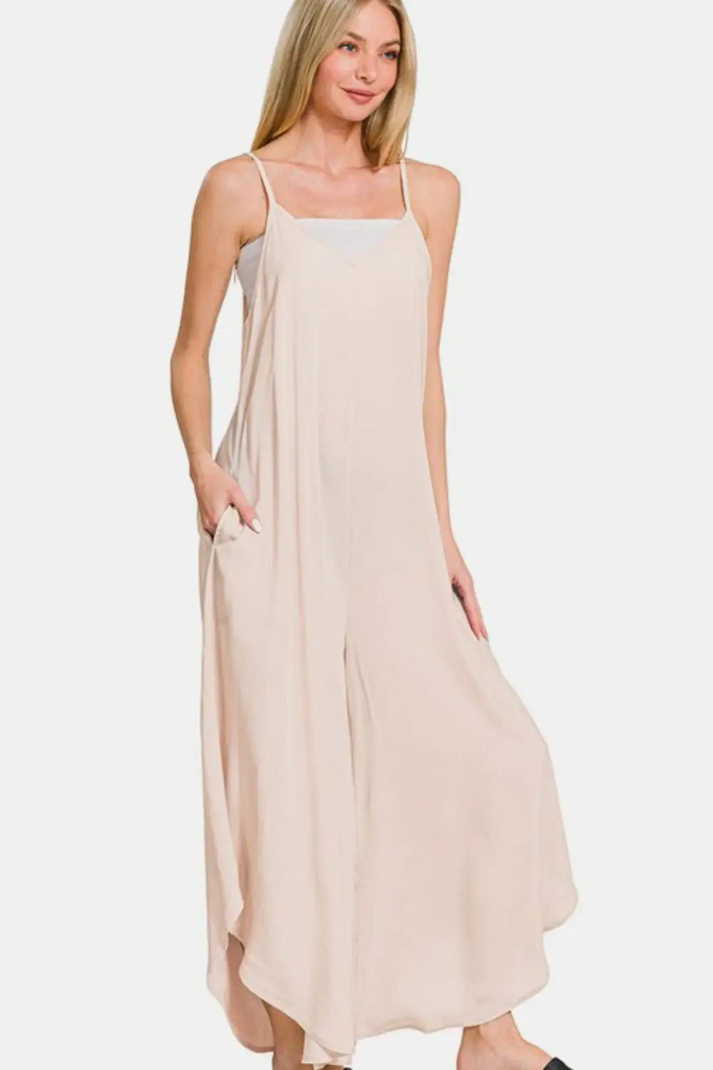 Beige Overalls with Wide Legs - Overalls