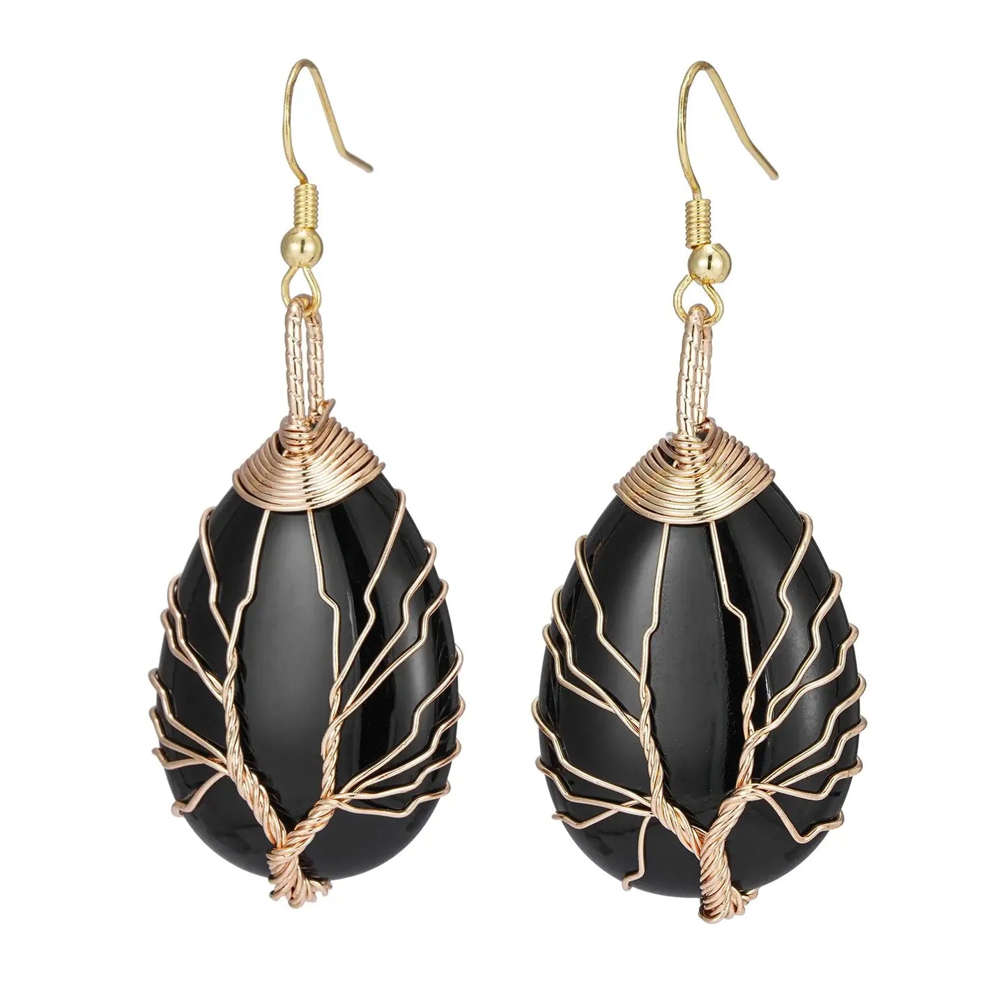 Black Agate Wire Tree of Life Earrings United States Earrings