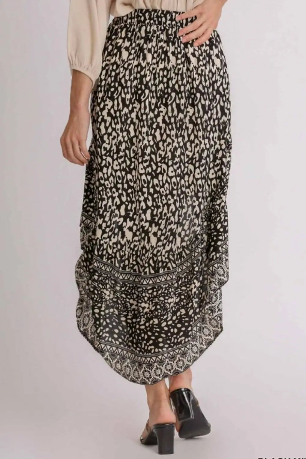 Umgee Full Size Animal Border Print High Low Skirt Plus Size - Eclectage