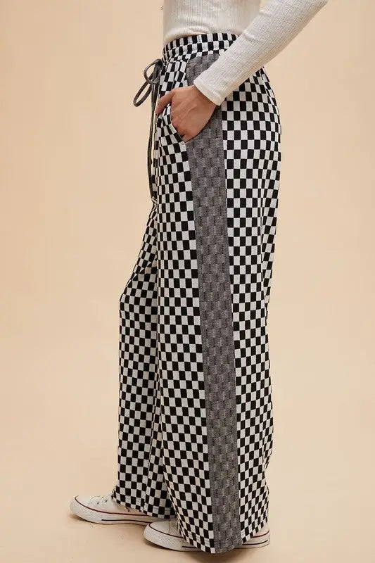 Black Checkered Wide Leg Black Pants - Eclectage
