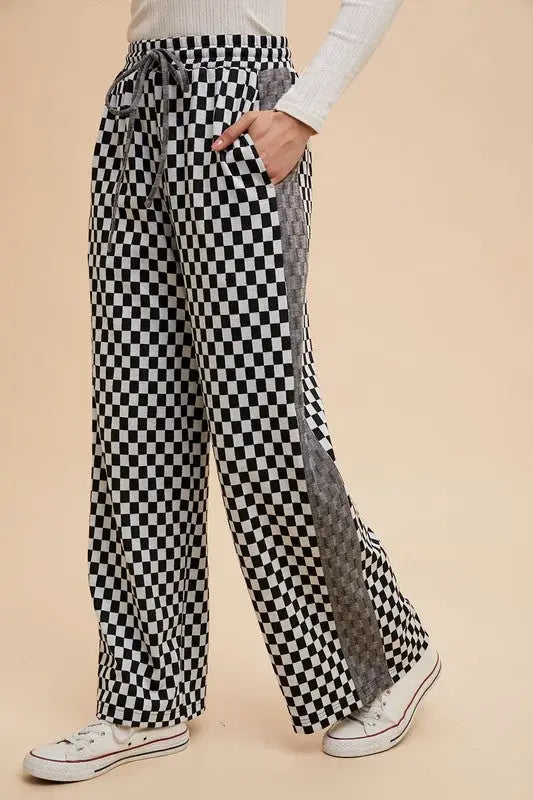 Black Checkered Wide Leg Black Pants - Eclectage