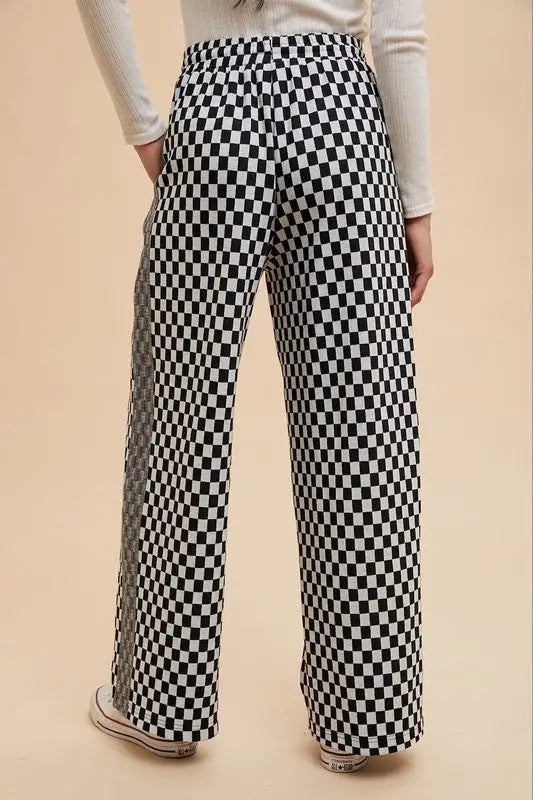 Black Checkered Wide Leg Black Pants - Eclectage