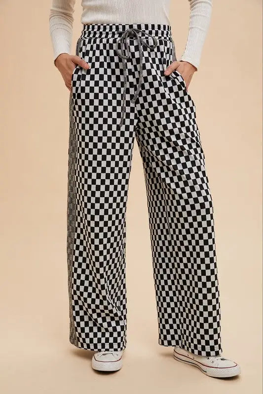 Black Checkered Wide Leg Black Pants - Eclectage