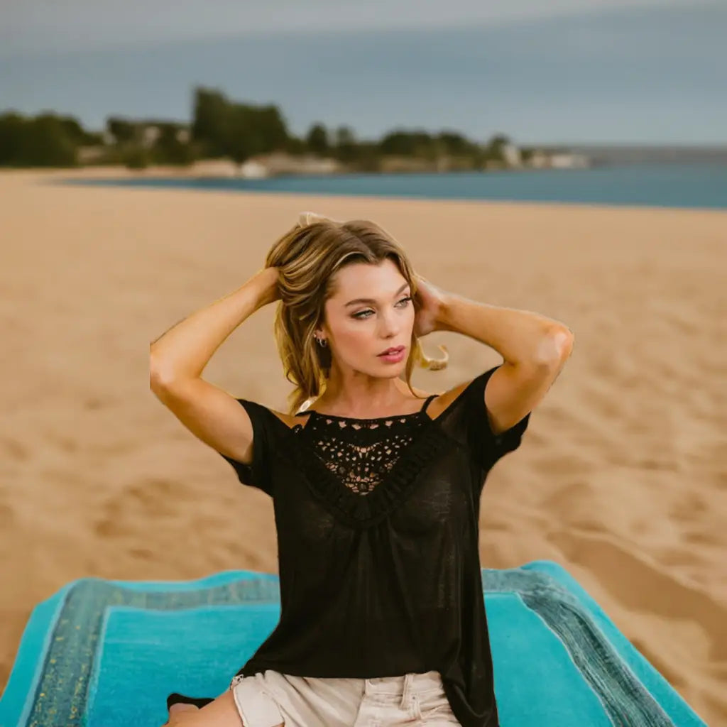 Black Crochet Lace Top