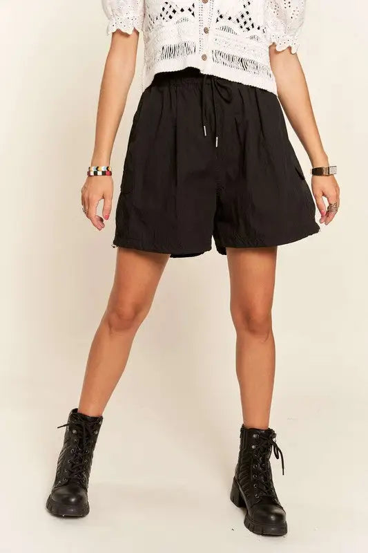 Black Drawstring Shorts with Pockets - Eclectage