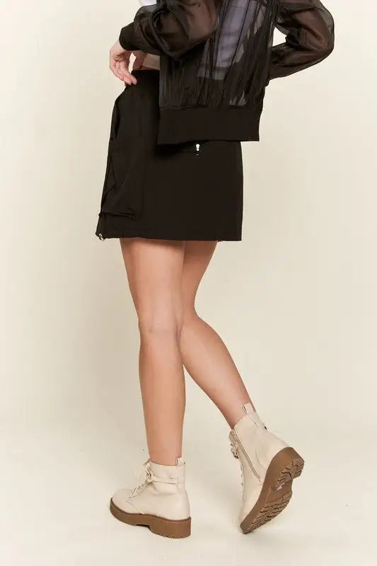 Black Drawstring Skort - Skorts