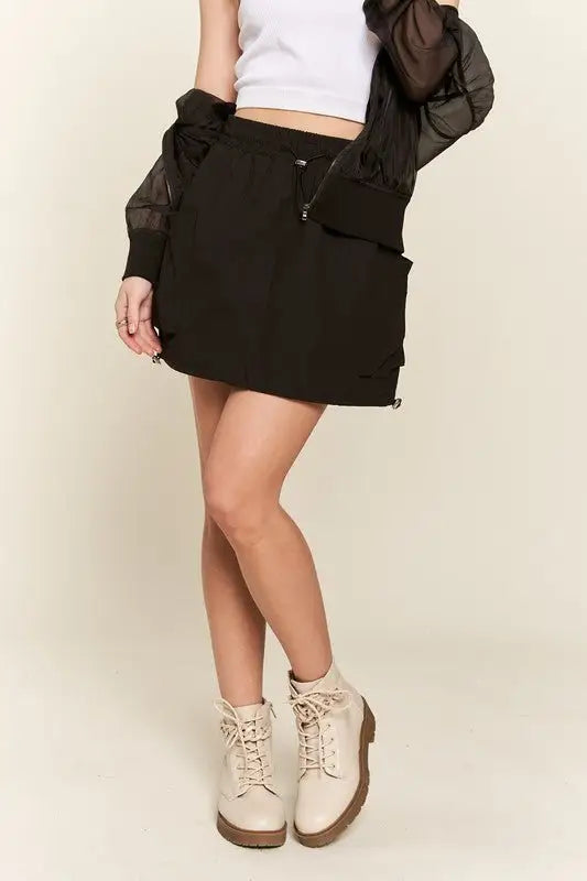 Black Drawstring Skort - Skorts