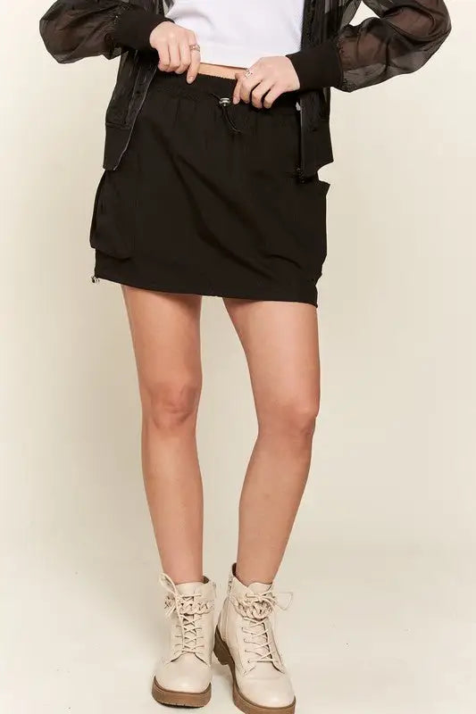 Black Drawstring Skort - Skorts