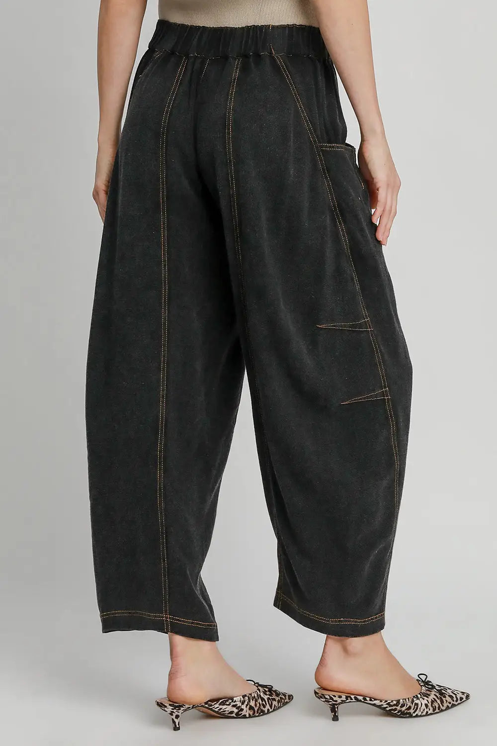 Black Elastic Waist Baggy Fit Pants
