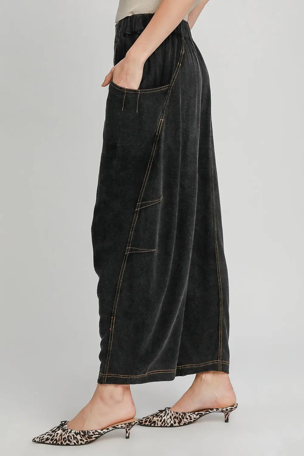 Black Elastic Waist Baggy Fit Pants