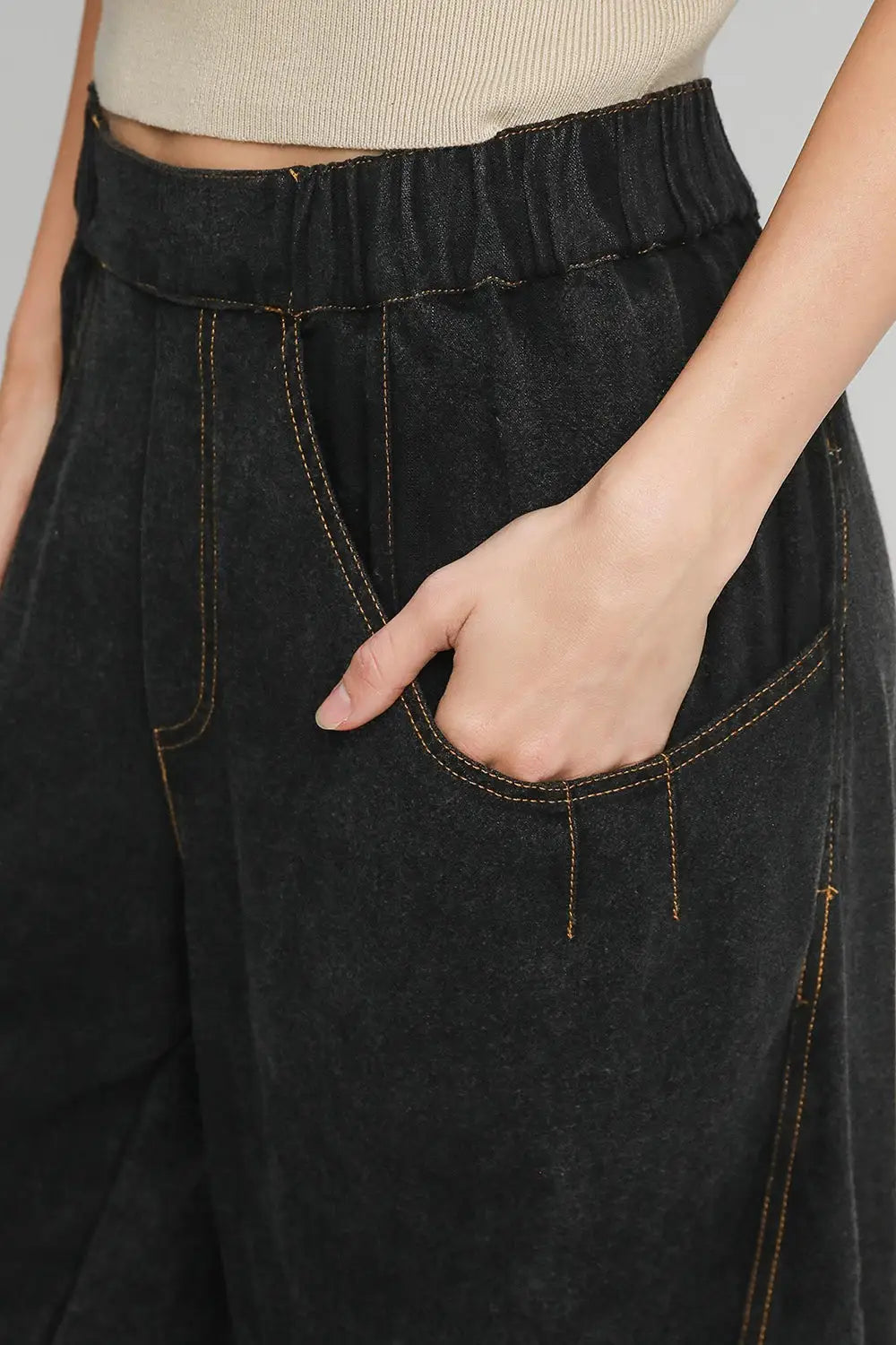 Black Elastic Waist Baggy Fit Pants