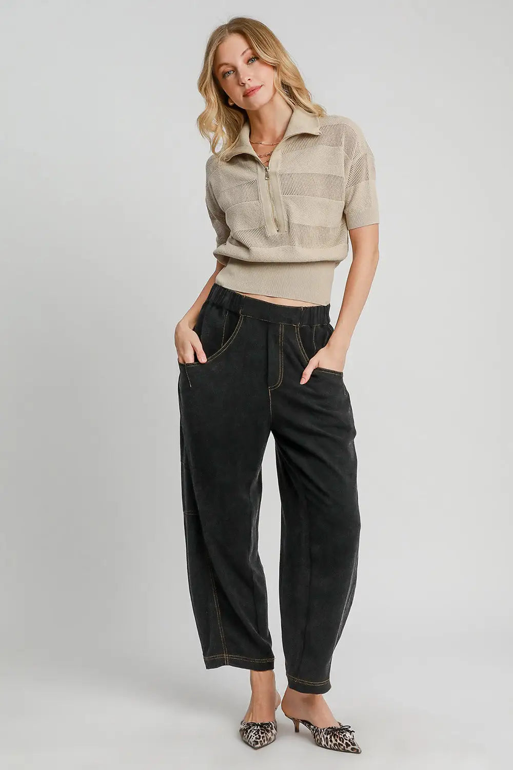 Black Elastic Waist Baggy Fit Pants