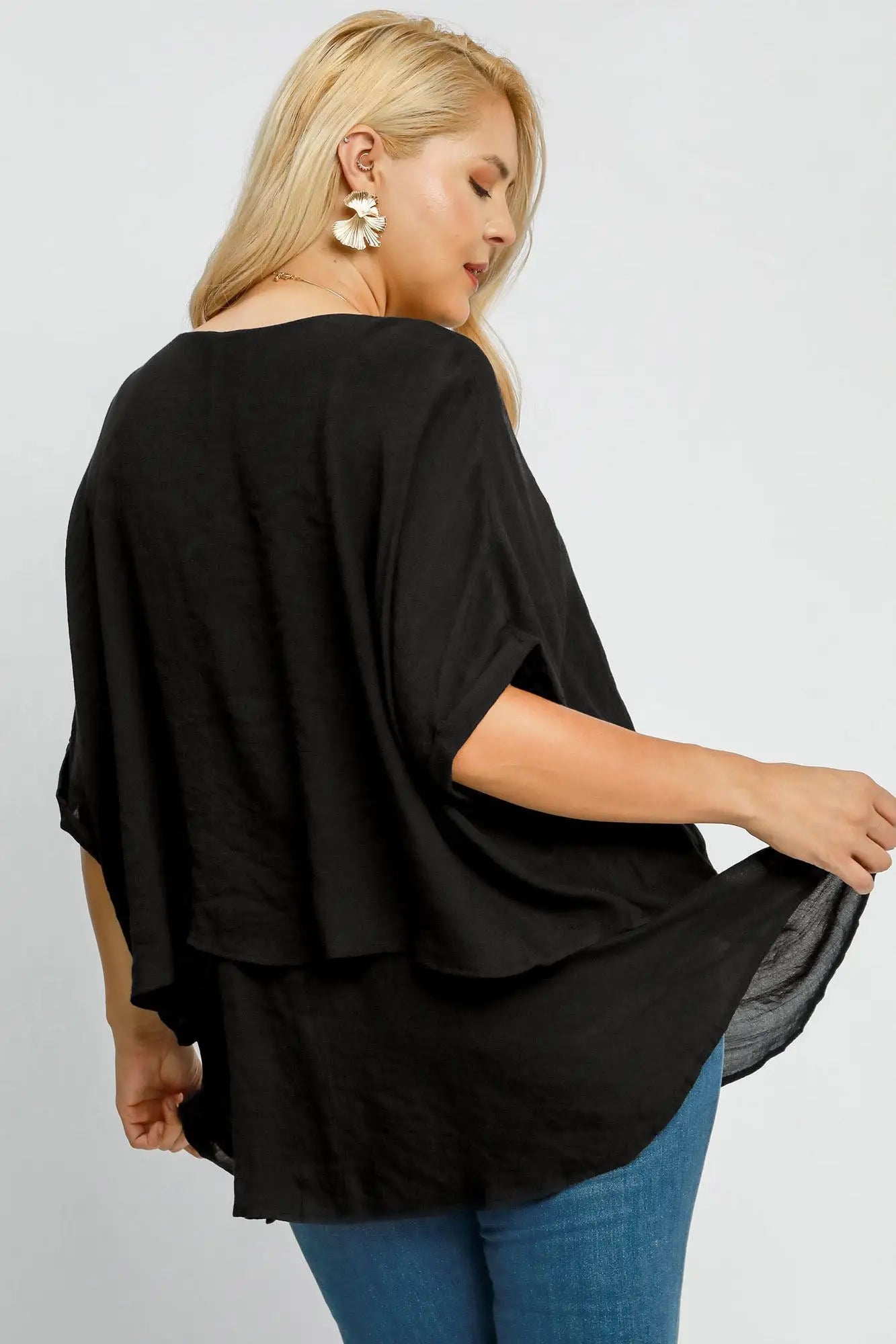 Umgee Full Size Cuffed Half Sleeve Layered Top Plus Size - Eclectage