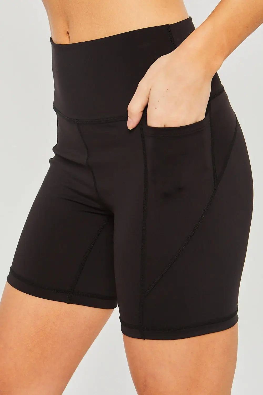 Black High Waist Seam Detail Active Shorts - Shorts