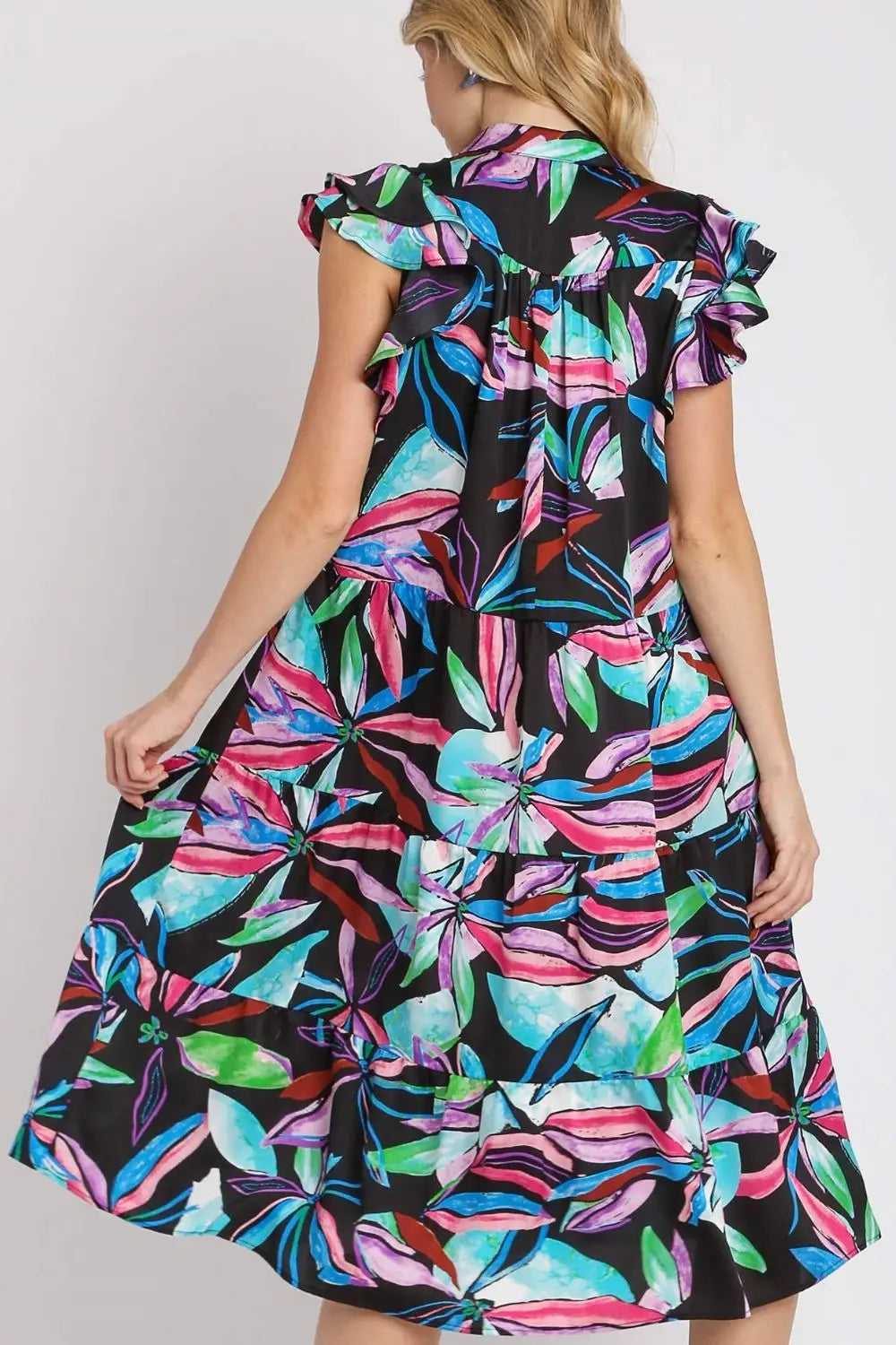Black Leaf Print Midi Dress - Midi Dresses