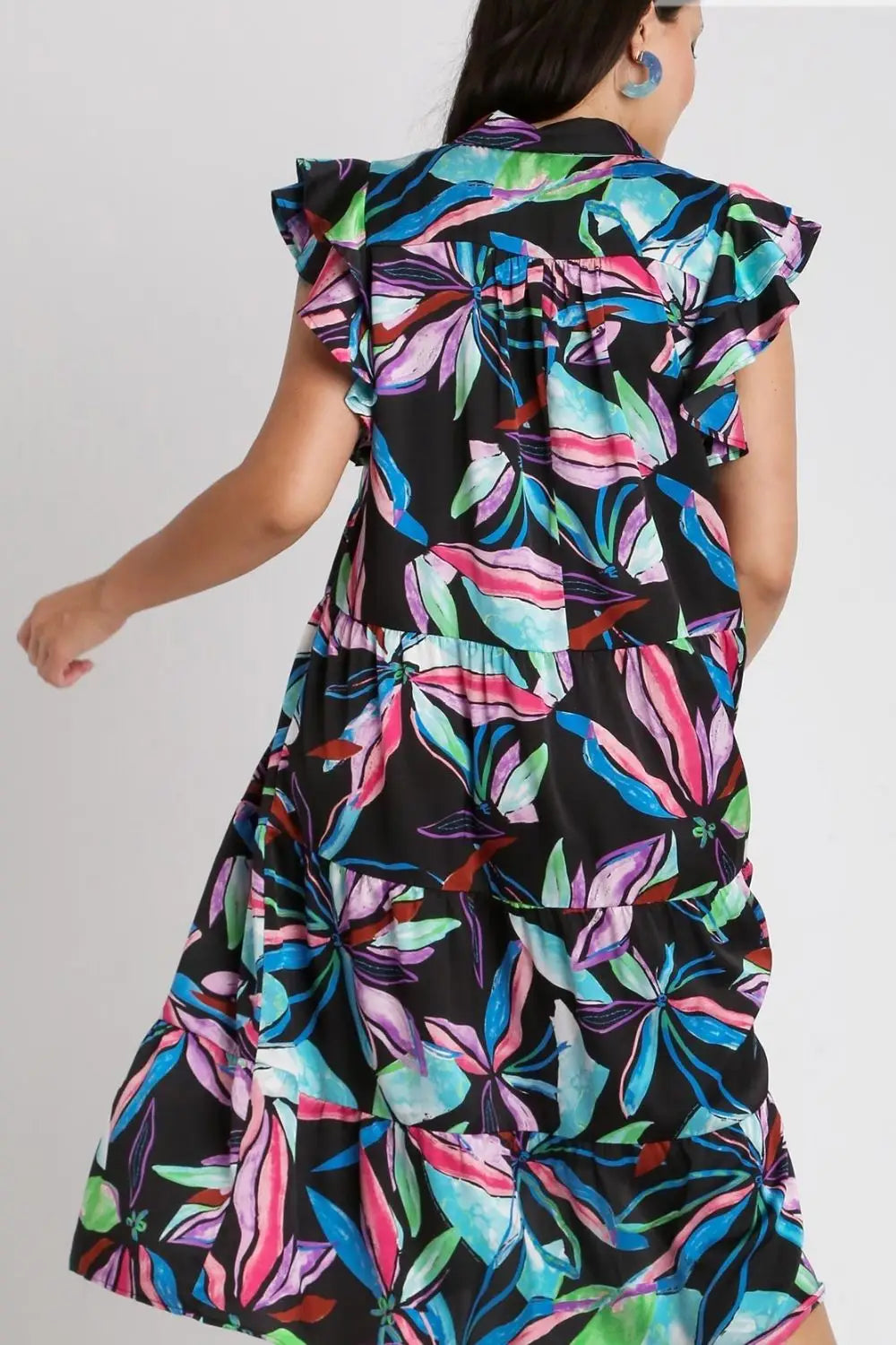 Black Leaf Print Midi Dress - Midi Dresses