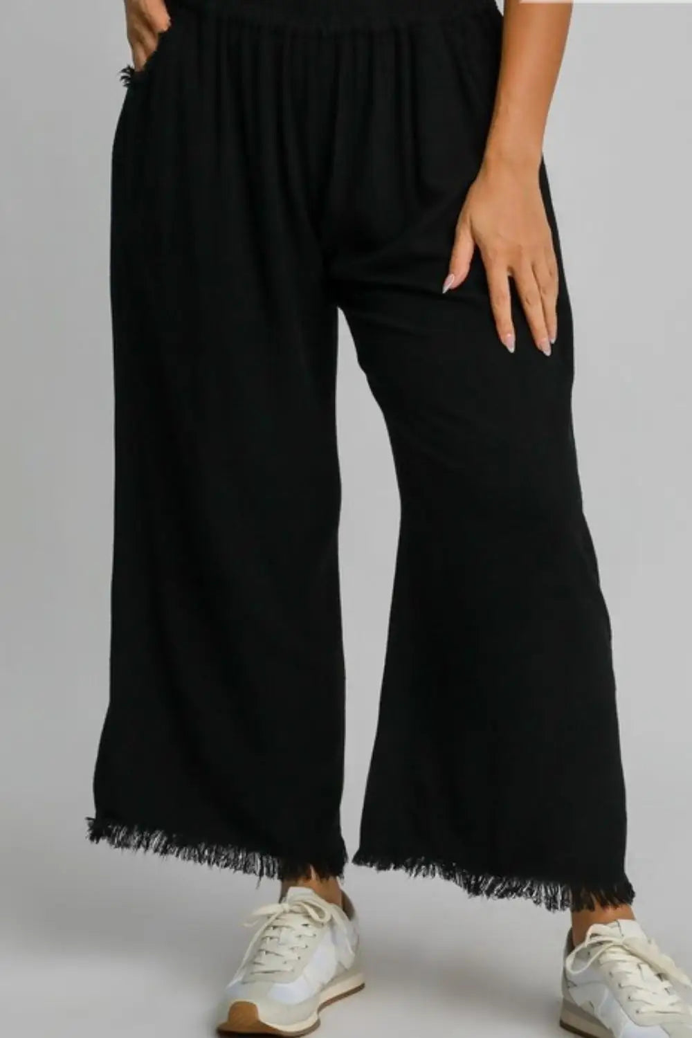 Black Linen Blend Wide Leg Pants - Eclectage