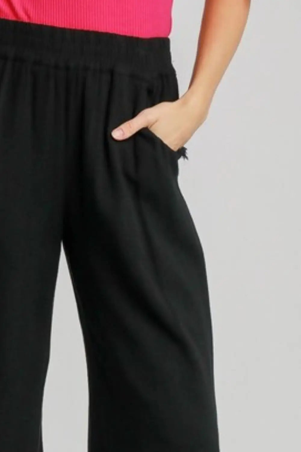 Black Linen Blend Wide Leg Pants - Eclectage