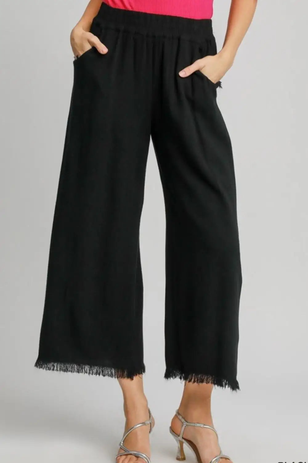 Black Linen Blend Wide Leg Pants - Eclectage