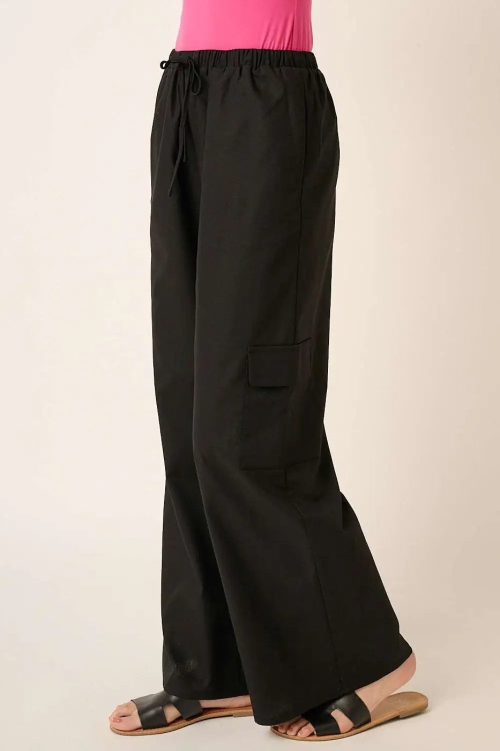 Mittoshop Linen Wide Leg Elastic Waist Cargo Pants - Eclectage