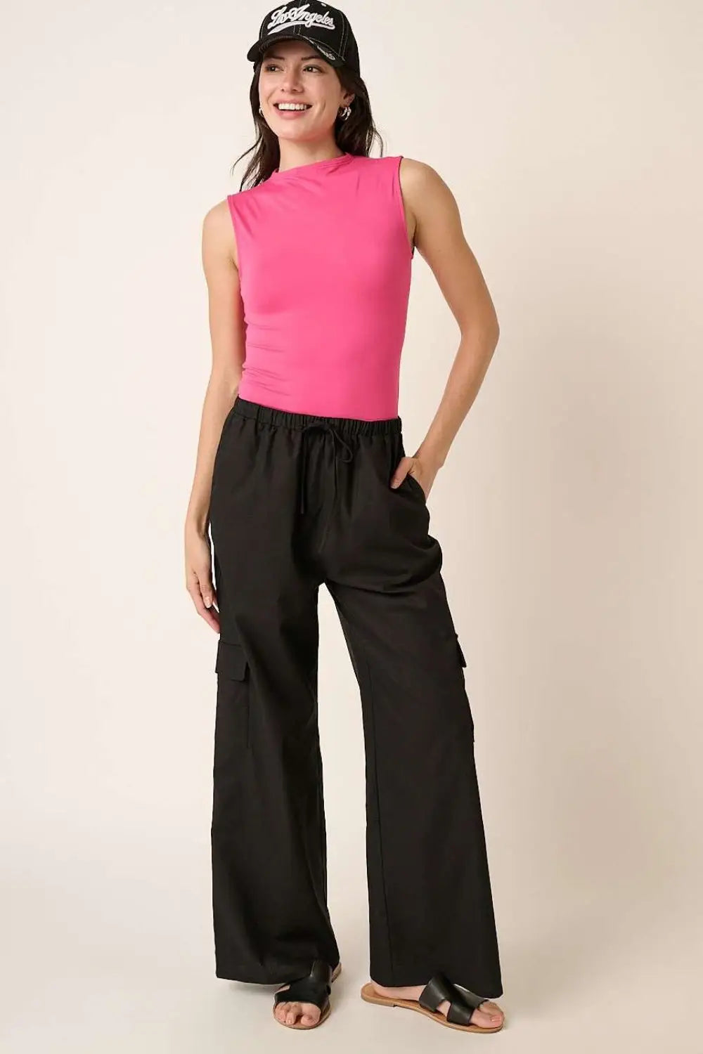 Mittoshop Linen Wide Leg Elastic Waist Cargo Pants - Eclectage