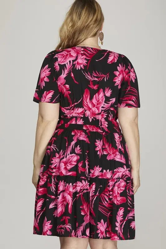 Black Printed Frill Tiered Dress