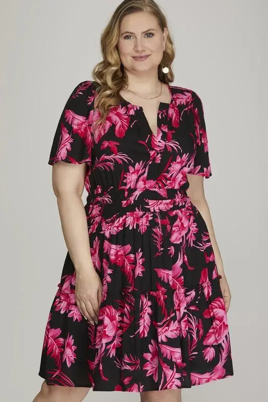 Black Printed Frill Tiered Dress