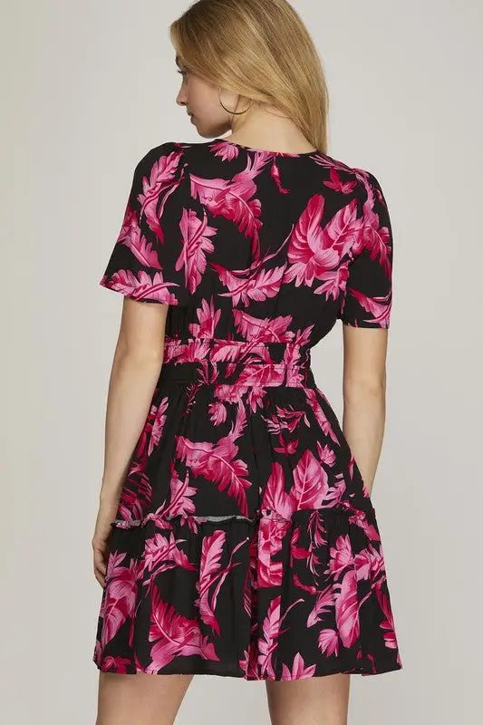 Black Printed Frill Tiered Dress