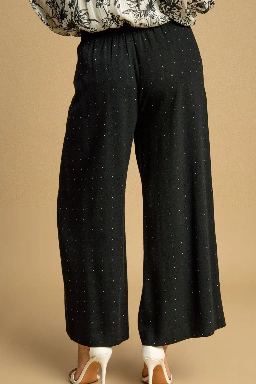 Black Rhinestone Embellished Linen Pants - Pants