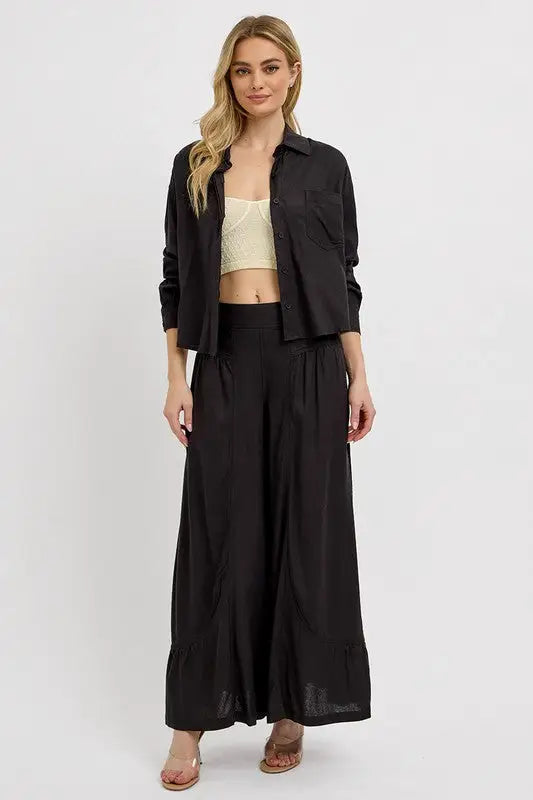 RISEN Shirring Detail Wide Leg Pants - Eclectage