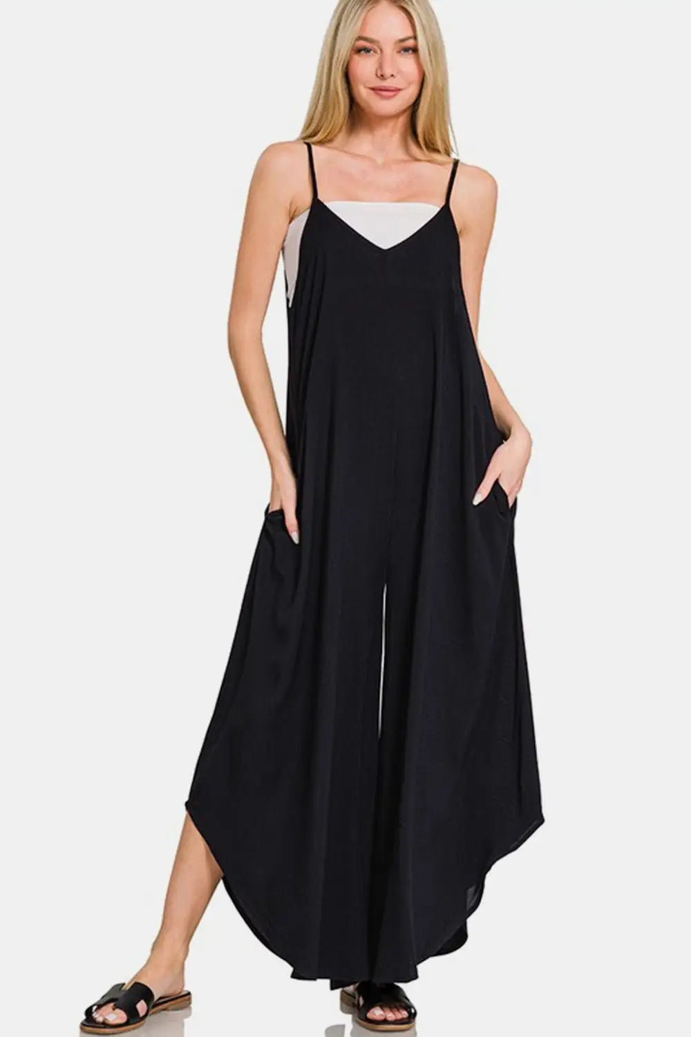 Black Spaghetti Strap Overalls - Overalls